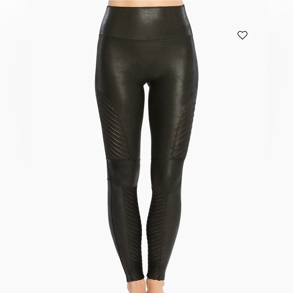 SPANX Faux Leather Moto Leggings Black High Rise Medium